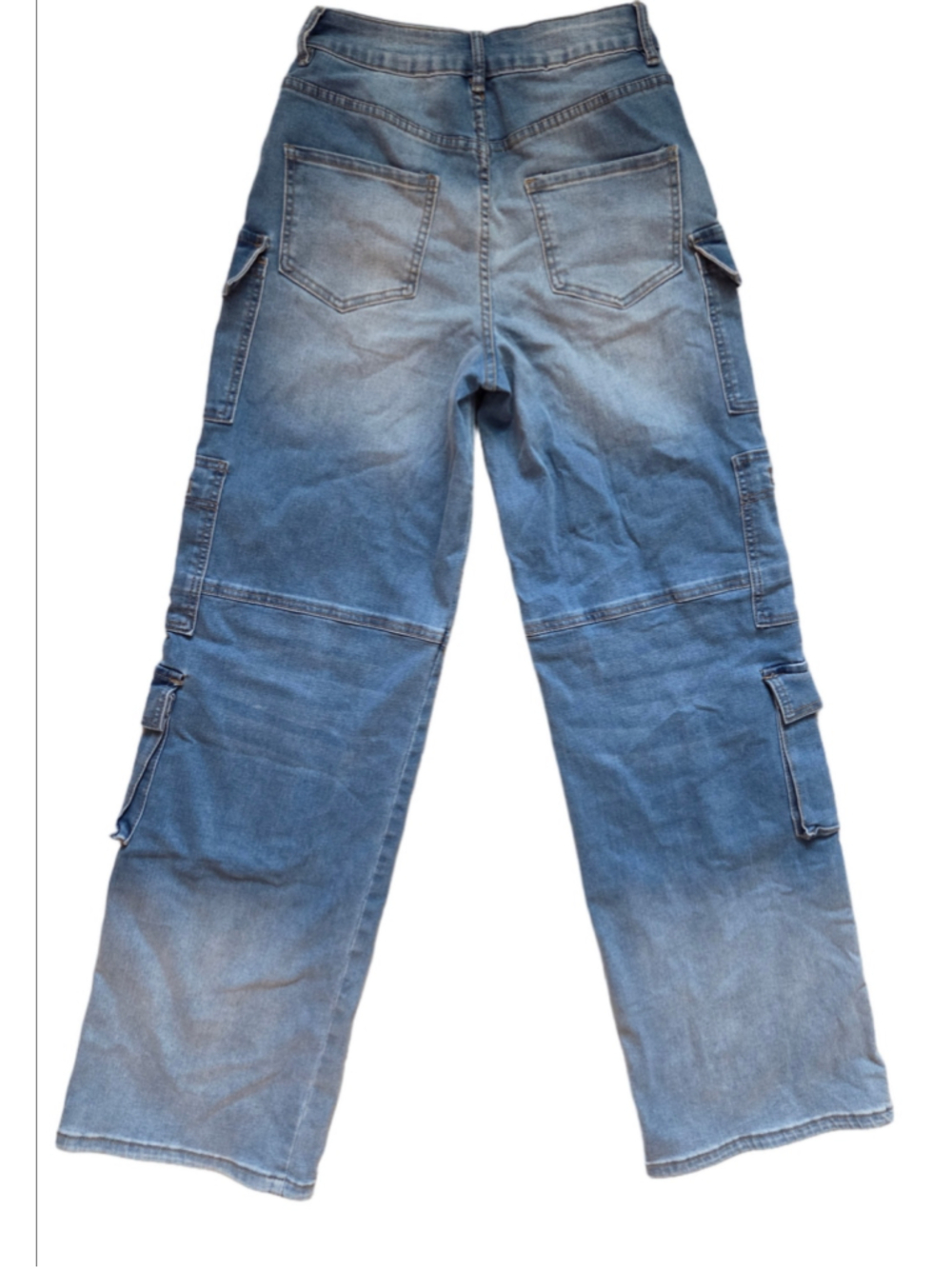 Women's Fashion Nova Blue Cargo Straight Leg Jeans Size 3 - Picture 2 of 6